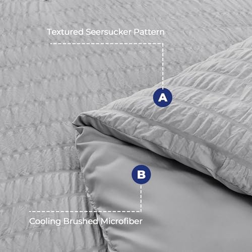 Image of HYMOKEGE Light Grey King Size Comforter Set Seersucker 7 Pieces, All Season Luxury Bed in a Bag for Bedroom, Bedding Set with Comforters, Sheets, Pillowcases & Shams