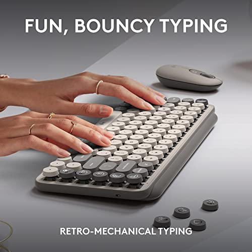 Image of Logitech POP Keys + POP Mouse - Wireless Keyboard and Bluetooth Mouse Combo with Typewriter-Style Mechanical Keys, Emoji Features, Cute Compact Design - Mist