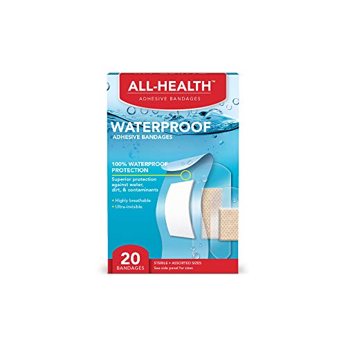 All Health Clear Waterproof Adhesive Bandages, Assorted Sizes Variety Pack, 20 Count | 100% Waterproof First Aid for Minor Cuts & Scrapes