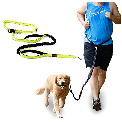 SymbolLife Manos Libres Perro de Plomo para Correr Correa para Perro para Trotar Cinturón de Marcha Doble Mango Reflexivo Ajustable