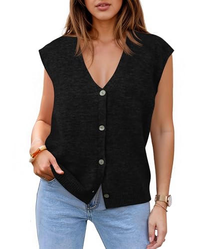 Cicy Bell Womens V Neck Sweater Vest Casual Button...