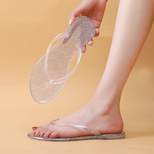 Image of Womens Flip Flops Thong Sandals Jelly Shoes Flat for Ladies Slides Black Slippers Size 9 Slip On Summer Beach Dressy
