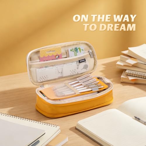 Image of EASTHILL Big Capacity Pencil Pen Case Office College School Large Storage High Capacity Bag Pouch Holder Box Organizer Yellow New Arrival