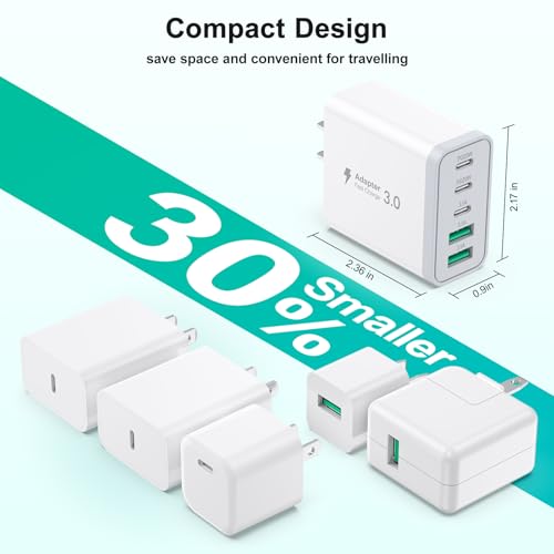 USB C Charger Block, Besgoods Multiple Ports Fast Charging Block 50W USB-C USB A Phone Charger Wall Plug 5 Devices 6ft Braided C to C Cable for iPhone 17 16 Pro Max 15 14 13 12 iPad Pro Galaxy, 2Pack - image 6