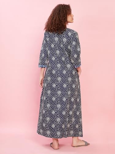 Image of Evolove Women's 100% Cotton Supersoft with Beautiful Embroidery Long Maxi Night Gown Nighty Dress with Pocket, Most Comfortable and 3 X Longer Lasting (Dark Navy, LNGCO3188DN-S)