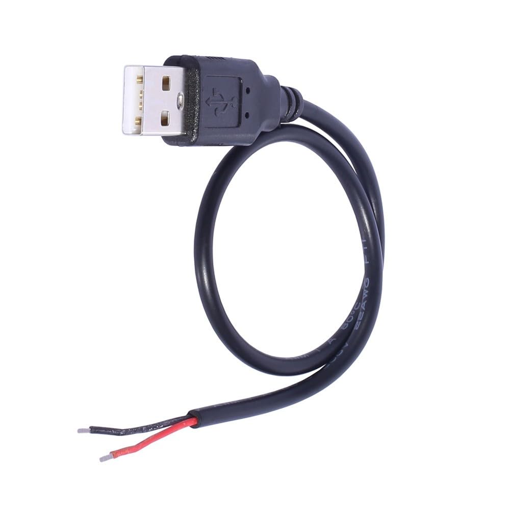 yanwuwa USB Power Pigtail Cable USB Male to 2 Pin Bare Wire Open End Power Pigtail Cord for LED Fan Camera Accessories Bare Wire Connector