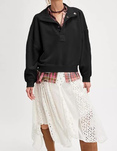 Oversized Sweatshirt for Women Henley Neck Pullover Tops - image 3