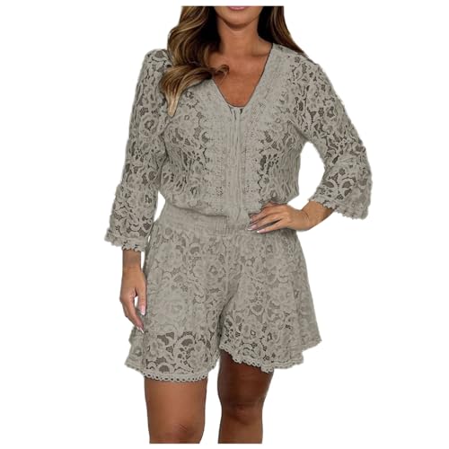 Combinaison 2 pièces femme en dentelle avec ensemble short et chemisier chic
