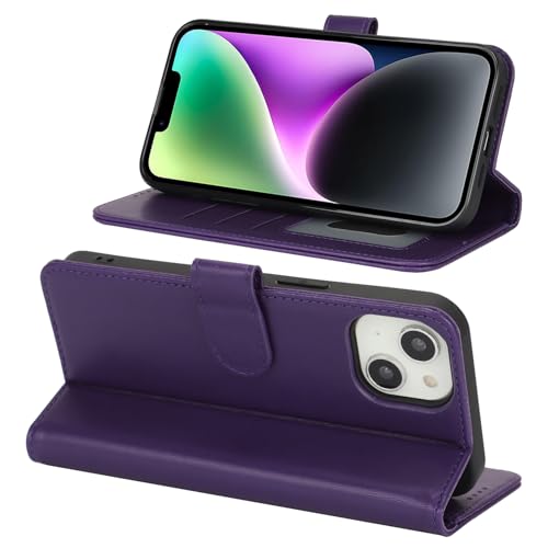 Image of for iPhone 14 Case Wallet with Card Holder,for iPhone 13 Wallet Case for Women Men,PU Leather Shockproof Magnetic Buckle Stand Flip Phone Case-Purple