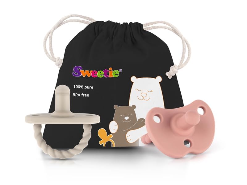 Image of Sweetie Pacifier Soother Baby Silicone Baby Pacifier Soft Silicone Certified BPA Free Set of 2 (Light Gray - Pink)