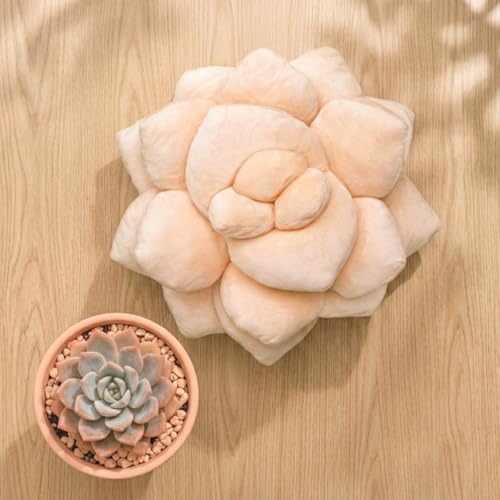 Image of Green Philosophy Co. Succulent Pillow 16 inch - Soft 3D Decorative Flower Throw Pillow, Unique Blush Peach Plush Flower Cushion, Perfect for Couch, Sofa, Bedroom Decor, Gift for Plant Lovers