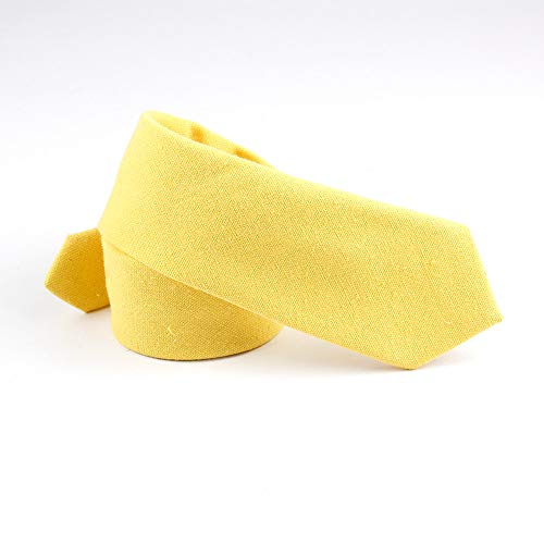 Image of Elfeves Men's Skinny Solid Color Tie Causal Cotton Linen Narrow Slim cut Necktie
