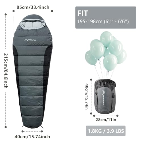 BISINNA Mummy Sleeping Bag for Adults - 4 Season Sleeping Bag Connectable Design Adjustable Hood for Warmth Windproof YKK Zipper - Camping Hiking Backpacking, Survival Gear - Image 4