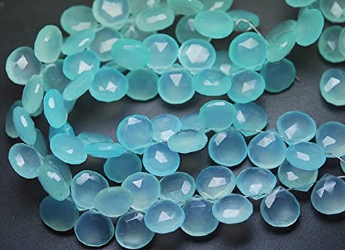 Calcédoine aqua cœur facetté 12mm, fil de pierres naturelles pour création bijou diy