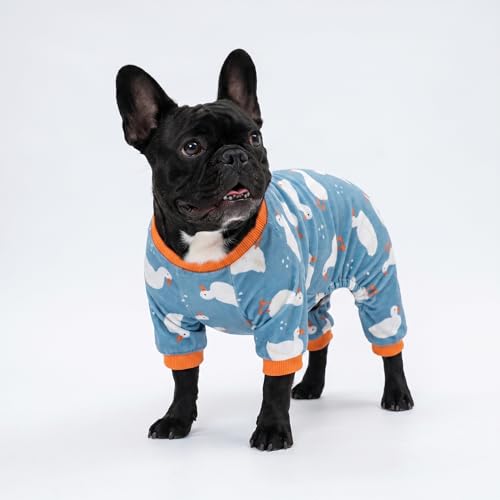 Image of Fitwarm Adorable Duck Dog Pajamas, Warm Winter Dog Clothes for Small Dogs Boy Girl, Cozy Pet Onesie with Feet, Blue, White, Orange, Medium