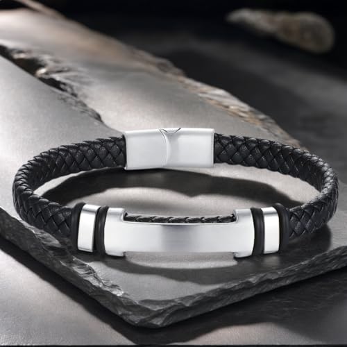 Pulsera trenzada de cuero para hombre 8 pulgadas miniatura 6