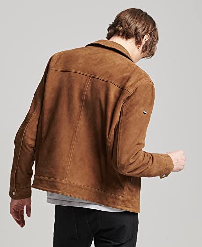 Superdry Mens Studios 70S Suede Jacket Tobacco Brown Size S #TOP30