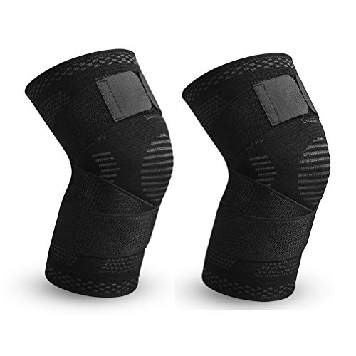 Aimina 2 x Kniebandage Damen und Herren, Knieschoner, Kniestützer für Laufen, Wandern, Joggen, Sport, Volleyball, Fitness (Schwarz, M) Cover
