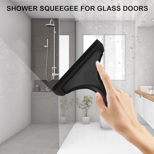 Image of SetSail Shower Squeegee for Glass Doors Small Squeegee for Shower Glass Door Mini Silicone Windshield Squeegee for Car Window, All Black