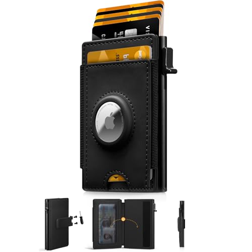 iwantit Front Pocket Wallet for Men: Slim with Detachable Money Clip Airtag Holder ID Window - RFID Blocking for Cards Cash Safe - Pop Up Bifold Wallet for Father, Husband, Friends (Black)