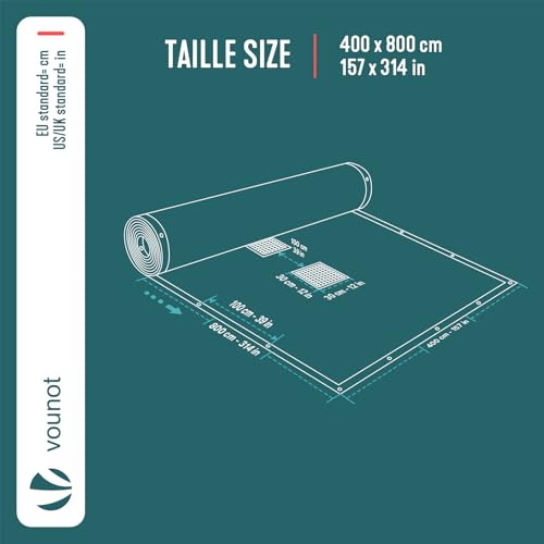 Miniatura 3 de Vounot Lona Para Piscina Rectangular 8 X 4 M, Cubierta Protectora Pe De 160 G M Con Red Central De Drenaje, Funda De Piscinas Anti-Uv Con Ojales Cada 100 Cm, Azul-Gris