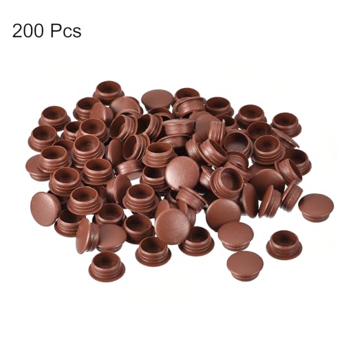 Image of uxcell 200Pcs Screw Hole Plugs, 12mm(15 /32 inch) Dia Plastic Snap in Locking Hole Covers Flush Type Caps for Furniture Cabinet Cupboard, Red Brown