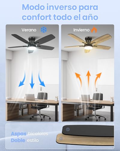Airwit 106cm Silencioso Ventilador de Techo con Luz Doble Cara Aspas, Regulable Lampara Ventilador Techo con Mando a Distancia y Reversible Motor DC para Dormitorio Salon, 6 Velocidades - imagen 6