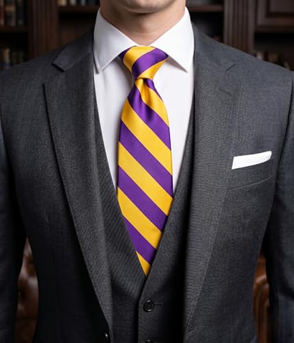 Image of NYFASHION101 Men's Classic Striped Necktie - Premium Woven Two-Tone Tie for Weddings, Graduation, Business & School Colors