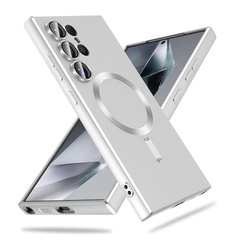 Image of DIZORO Samsung S25 Ultra Case, Compatible with Mag Safe, Matte Luxury Metallic Luster Flexible TPU Wireless Charging Shockproof Case with Camera Protector (New Silver.)