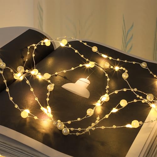 ENLACE Perlen Lichterkette, 5M 50 LED Perlengirlanden Lichterkette Batteriebetrieb, Warmweiß LED-Perlenlichterkette für Hochzeit, Weihnachten, Party Deko
