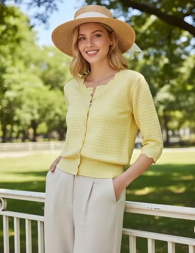 Image of GRACE KARIN Womens 3 /4 Sleeve Cardigan Sweater, Lightweight Cropped Cardigan Trendy, Dressy Casual Crochet Bolero Shrugs