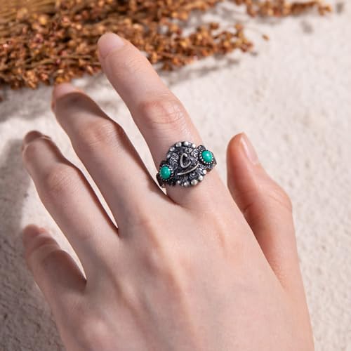Getname Necklace Personalized Cattle Brand Turquoise Ring or Custom Initial Ring Unisex Turquoise Rings Sterling Silver Letter Ring Gift for Her Western Style Ring Cowgirl Ring2