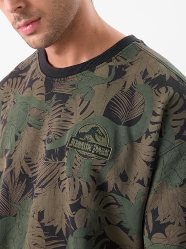Image of The Souled Store Official Jurassic Park: Raptor Rumble Men and Boys Short Sleeves Round Neck All Over Printed Cotton Oversized T-Shirts