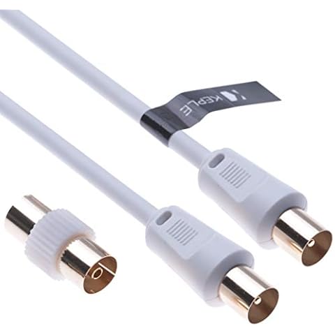 TV Aerial Ariel Cable Coaxial Extension Lead Freesat Recorder Male to Male Plug with Female Adapter Coupler for TV DVD VCR SKY Virgin, BT, TV Box, Satellite Antenna Splitter White 2m Cover