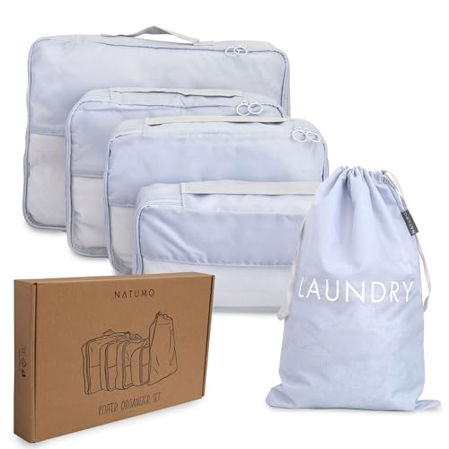 NATUMO Set di organizer per valigie, 5 pezzi, con sacchetto per la biancheria o sacchetto per scarpe, colore: grigio
