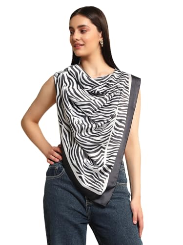 Image of Ravaiyaa - Attitude is everything Women Silk Digital Print Large Square Scarf Breathable Lightweight Neckerchief Printed Headscarf 40 inch x 40 inch Inch