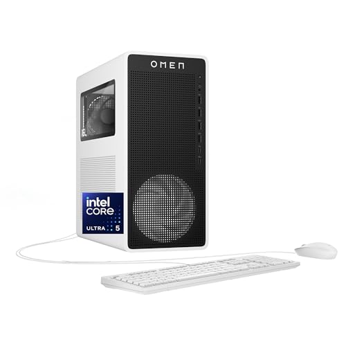 HP OMEN 16L Gaming Desktop PC Intel Core Ultra 5 225F 8 GB RAM 512 GB SSD NVIDIA GeForce RTX 3050 Windows 11 Home Microsoft Copilot Panda Metal TG03-0110 (2025)