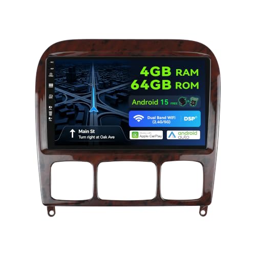 Autoradio Android 15 de 9 pulgadas con CarPlay para Benz S Class W220