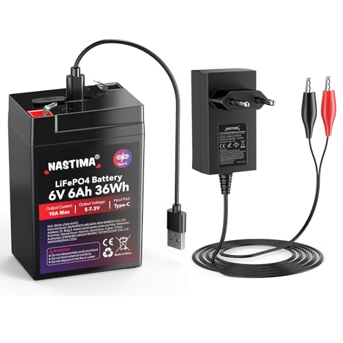 Batterie LiFePO4 6V 6Ah NASTIMA haute performance avec chargeur 7,3V