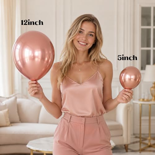 Image of Togvu Rose Gold Balloons, 50Pack 5 Inch Small Mini Chrome Rose Gold Latex Party Balloons for Birthday Bridal Baby Shower Wedding Graduation Party Decorations Supplies