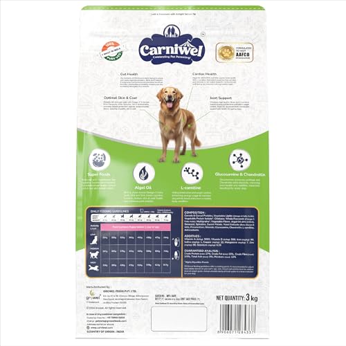 Image of Carniwel Superfoods Adult Dry Dog Food 3 kg | 100% Vegetarian | Fresh & Natural Ingredients | Highly Palatable | GMO Free | Premium Nutrition for Large Dogs
