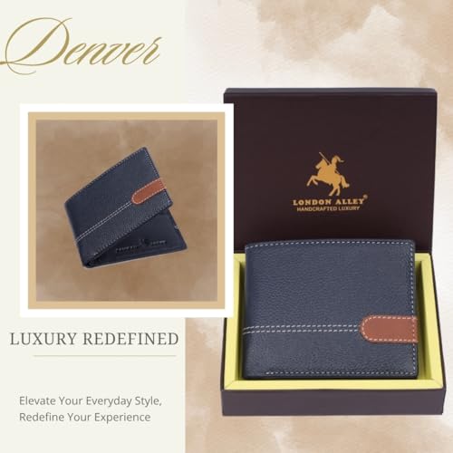 Image of LONDON ALLEY Denver Blue Leather Wallet for Men | RFID Protected | Classic Leather Wallet