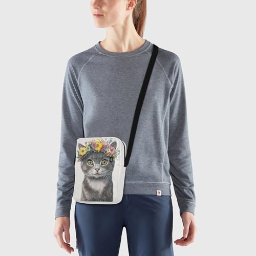 Small Messenger Bag Cat Flower Crown White Crossbody Bag for Men Women Cellphone Wallet Side Bag for Cycling Hiking Running2