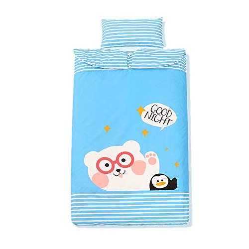 HUACANG Saco De Dormir Infantil Y Almohada Pequeña. Primavera Y Otoño Relleno De Algodon Edredón Anti Patada Engrosada Diseño De Hombreras Ventilación del Pie (Color : Azul, Size : L)