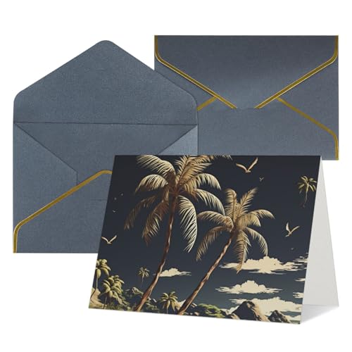 Cartes de vœux vierges (lot de 12) avec enveloppes au motif palmier chic