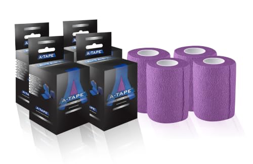 Image of A-Tape Breathable Self Adhesive Cohesive Bandage Wrap - Athletic Non-Woven for Sports, Medical Use, Injuries, Knee & Wrist Support - Suitable for Humans & Pets (Purple, 7.5 cm Pack Of 4)