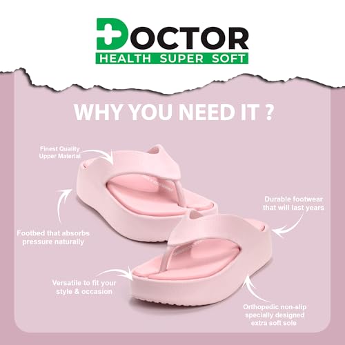 Image of DOCTOR HEALTH SUPER SOFT Women's Orthopedic Soft Platform Slippers | Ultra-Cushioned Shock Absorbing Footbed | Lightweight Anti-Skid Everyday Wear Comfort Flip Flops for All-Day Support