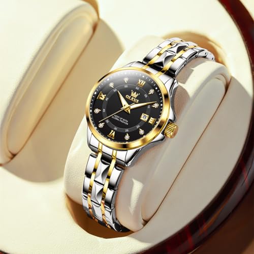 Image of OLEVS Watch Women Two Tone Watches for Women with Date Dress Womens Watches for Small Wrists Luxury Easy Read Women's Watch Waterproof Blue /Black /Gold /Silver Dial Reloj para Mujer