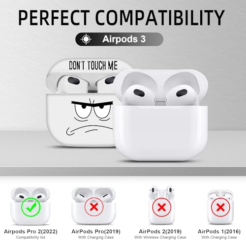 Image of for Airpods 3rd Generation Case,Don't Touch Me Cool Cover with Lanyard Big Eyes Cute Cartoon for Airpods 3rd Generation Case,Soft Shockproof Cover for Women Men-White