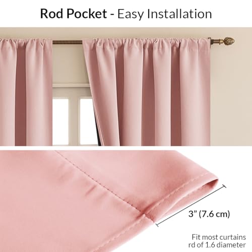Image of HOMEMONDE Blackout Curtains Customize - Heavy Polyester 90% Room Darkening Curtains with Black Backing, Room Privacy and Top Style Rod Pocket Panels - (Pack of 2, Pink)